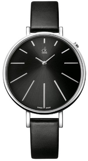 Buy Shop Calvin Klein Equal Black Dial Black Leather Strap Watch for Women - K3E231C1 USA Online