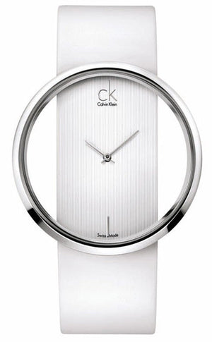 Calvin Klein Glam Transparent Dial White Leather Strap Watch for Women - K9423101