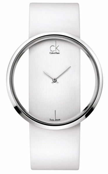Buy Shop Calvin Klein Glam Transparent Dial White Leather Strap Watch for Women - K9423101 USA Online