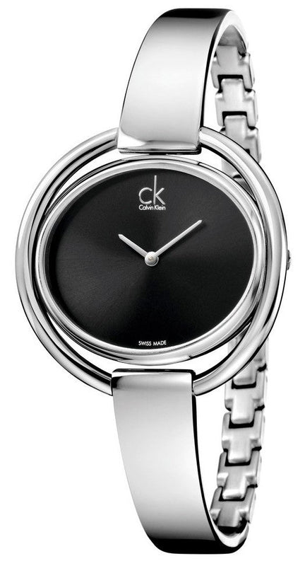 Buy Shop Calvin Klein Impetuous Black Dial Silver Steel Strap Watch for Women - K4F2N111 USA Online