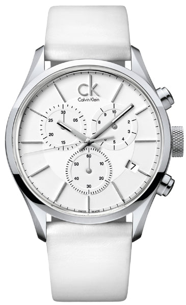 Buy Shop Calvin Klein Masculine Chronograph White Dial White Leather Strap Watch for Men - K2H27101 USA Online
