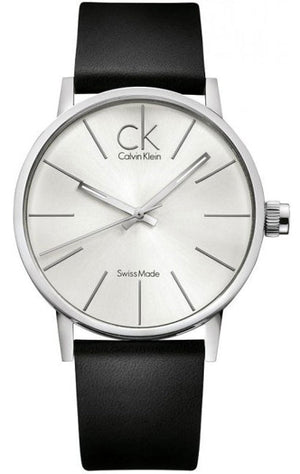 Buy Shop Calvin Klein Post Minimal Silver Dial Black Leather Strap Watch for Men - K7621192 USA Online