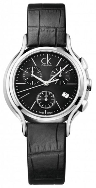 Buy Shop Calvin Klein Skirt Chronograph Black Dial Black Leather Strap Watch for Men - K2U291C1 USA Online