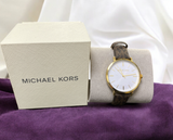 Buy Shop Michael Kors Addyson Three-Hand Silver Dial Brown Leather Strap Watch for Women - MK2945 USA Online