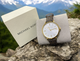 Buy Shop Michael Kors Addyson Three-Hand Silver Dial Brown Leather Strap Watch for Women - MK2945 USA Online