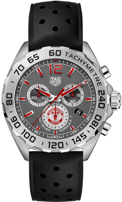 Buy Shop Tag Heuer Formula 1 Manchester United Special Edition Grey Dial Black Silicone Strap Watch for Men - CAZ101M.FT8024 USA Online