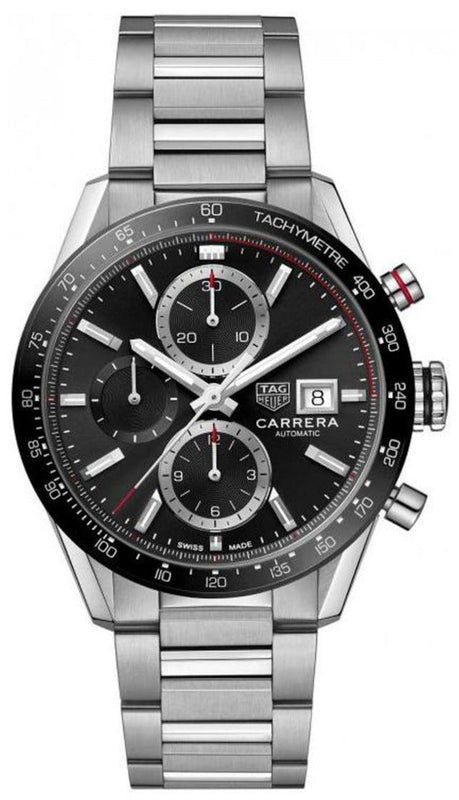 Buy Shop Tag Heuer Carrera Automatic Chronograph Black Dial Silver Steel Strap Watch for Men - CBM2110.BA0651 USA Online
