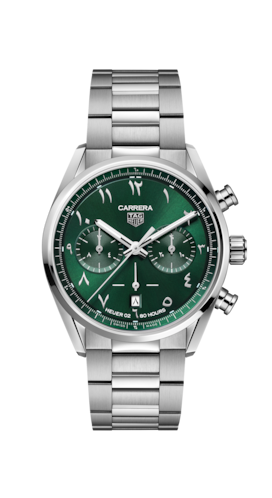 Buy Shop Tag Heuer Carrera Automatic Chronograph Limited Edition Green Dial Silver Steel Strap Watch for Men - CBN2014.EB0240 USA Online