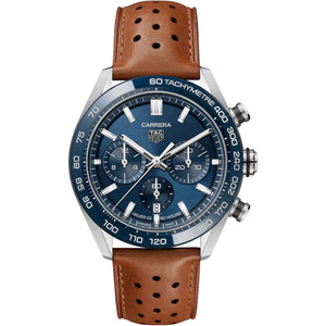 Buy Shop Tag Heuer Carrera Automatic Chronograph Blue Dial Brown Leather Strap Watch for Men - CBN2A1A.FC6537 USA Online