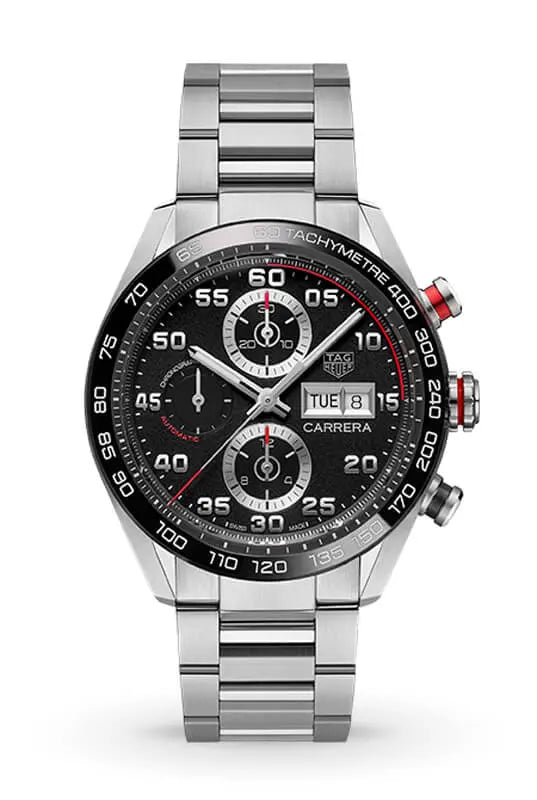 Buy Shop Tag Heuer Carrera Chronograph Black Dial Silver Steel Strap Watch for Men - CBN2A1AA.BA0643 USA Online