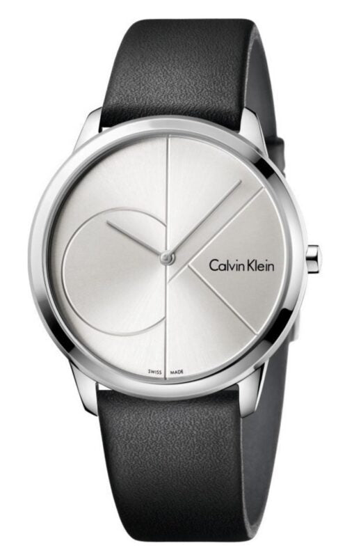 Buy Shop Calvin Klein Minimal Silver Dial Black Leather Strap Watch for Men - K3M221CY USA Online