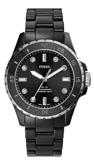 Buy Shop Fossil FB-01 Three-Hand Black Dial Black Ceramic Strap Watch for Women - CE1108 USA Online