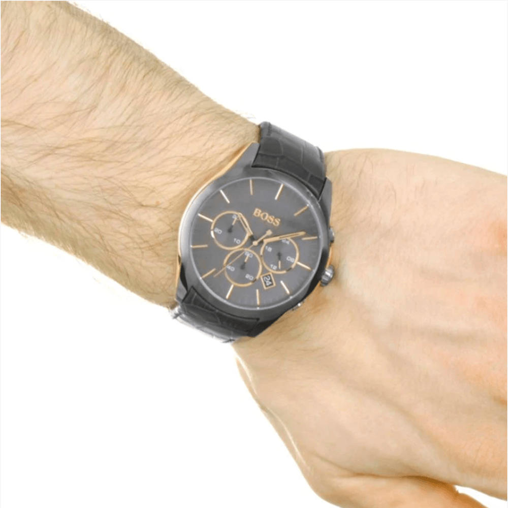 Buy Shop Hugo Boss Onyx Grey Dial Black Leather Strap Watch for Men - 1513366 USA Online