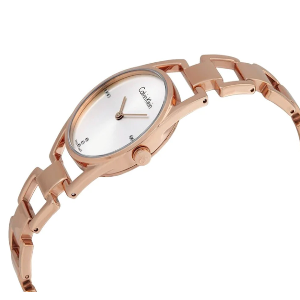 Buy Shop Calvin Klein Dainty Diamonds Silver Dial Rose Gold Steel Strap Watch for Women - K7L2364T USA Online