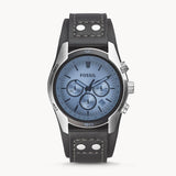 Fossil Coachman Chronograph Blue Dial Black Leather Strap Watch for Men - CH2564