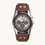 Fossil Coachman Chronograph Silver Dial Brown Leather Strap Watch for Men - CH2565