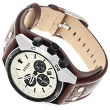 Fossil Coachman Chronograph White Dial Brown Leather Strap Watch for Men - CH2890