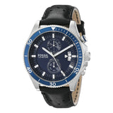 Buy Shop Fossil Wakefield Chronograph Blue Dial Black Leather Strap Watch for Women - CH2945 USA Online