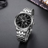 Citizen Eco Drive Chronograph Black Dial Silver Steel Strap Watch For Men - AT2140-55E