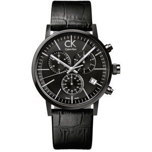 Buy Shop Calvin Klein Post Minimal Chronograph Black Dial Black Leather Strap Watch for Men - K7627401 USA Online