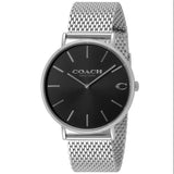 Coach Charles Black Dial Silver Mesh Bracelet Watch for Men - 14602144