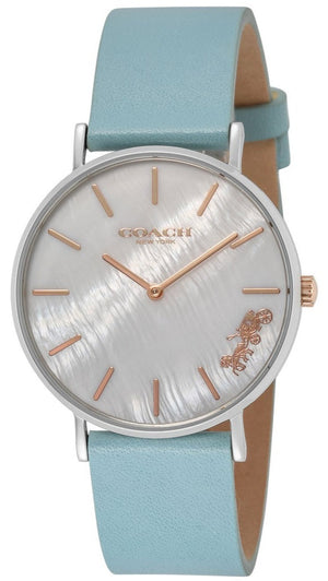 Buy Shop Coach Perry Mother of Pearl White Dial Blue Leather Strap Watch for Women - 14503271 USA Online