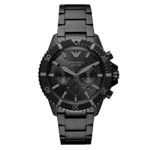 Buy Shop Emporio Armani Diver Chronograph Black Dial Black Steel Strap Watch For Men - AR11363 USA Online