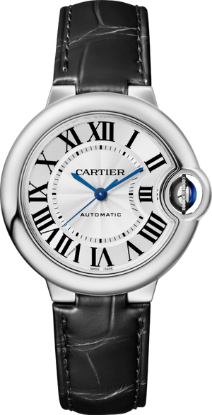 Buy Shop Cartier Ballon Bleu de Cartier Silver Dial Black Leather Strap Watch for Men - WSBB0026 USA Online