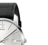Buy Shop Calvin Klein City Date Silver Dial Black Leather Strap Watch for Men - K2G2G1C6 USA Online