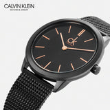 Buy Shop Calvin Klein Minimal Black Dial Black Mesh Bracelet Watch for Women - K3M22421 USA Online
