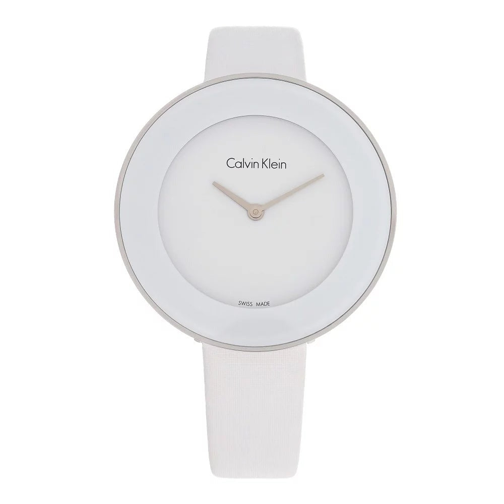 Buy Shop Calvin Klein Chic White Dial White Leather Strap Watch for Women - K7N23TK2 USA Online