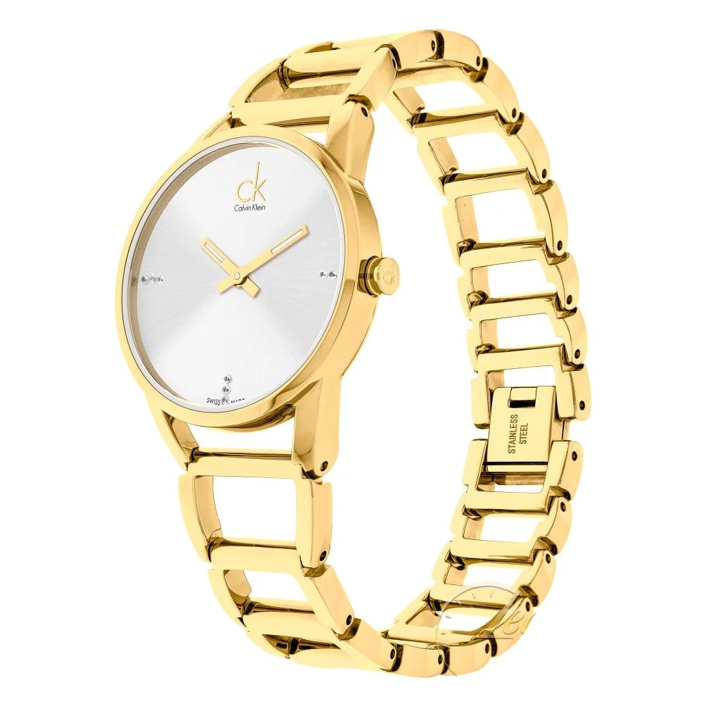 Buy Shop Calvin Klein Stately White Dial Gold Steel Strap Watch for Women - K3G2352W USA Online