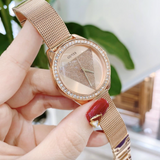 Buy Shop Guess Tri Glitz Quartz Diamonds Rose Gold Dial Rose Gold Mesh Bracelet Watch For Women - W1142L4 USA Online