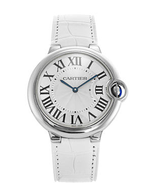 Buy Shop Cartier Ballon Bleu de Cartier Silver Dial White Leather Strap Watch for Women - W6920087 USA Online