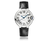 Buy Shop Cartier Ballon Bleu De Cartier Silver Dial Black Leather Strap Watch for Women - WSBB0028 USA Online