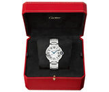 Buy Shop Cartier Ballon Bleu De Cartier Silver Dial Silver Steel Strap Watch for Women - WSBB0048 USA Online