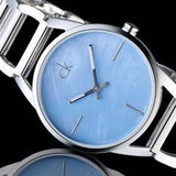 Buy Shop Calvin Klein Stately Blue Mother of Pearl Dial Silver Steel Strap Watch for Women - K3G2312N USA Online