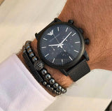 Emporio Armani Sport Chronograph Black Dial Black Mesh Bracelet Watch For Men - AR1968