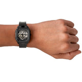 Buy Shop Fossil Inscription Automatic Skeleton Black Dial Black Steel Strap Watch for Men - BQ2574 USA Online