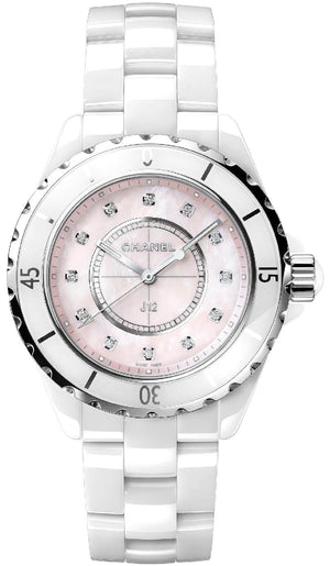 Buy Shop Chanel J12 Quartz Diamonds Pink Dial White Steel Strap Watch for Women - J12 H5513 USA Online