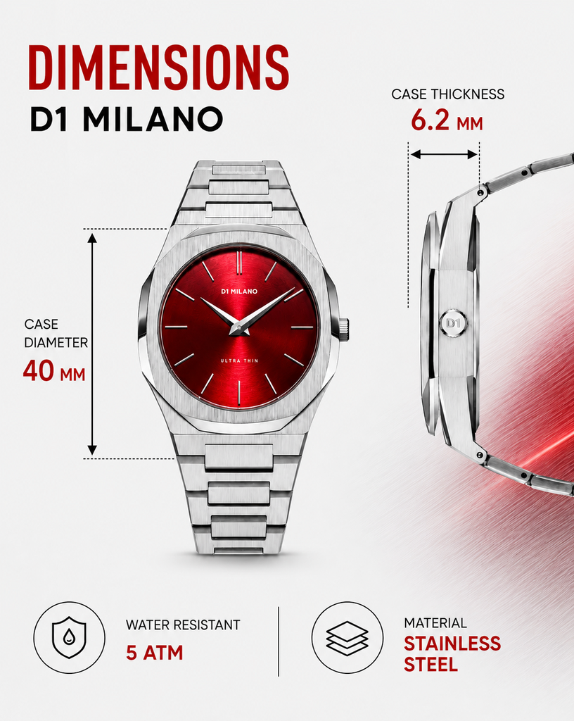 Buy Shop D1 Milano Ultra Thin Red Dial Silver Steel Strap Watch for Men - D1-UTBJ05 USA Online