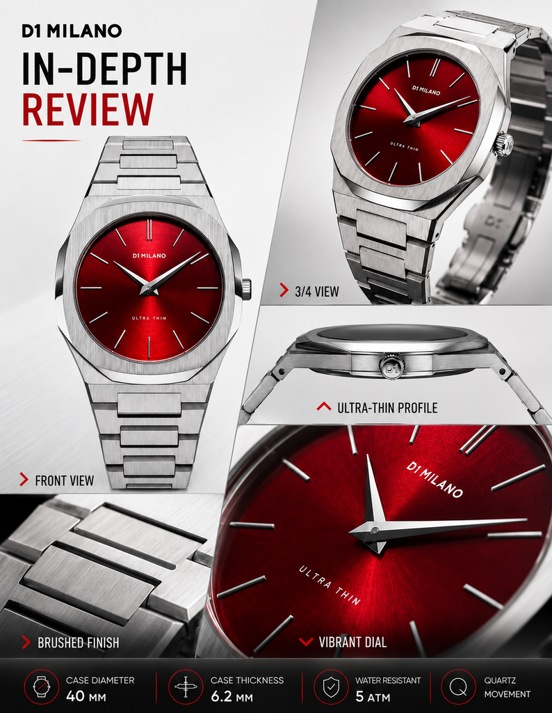 Buy Shop D1 Milano Ultra Thin Red Dial Silver Steel Strap Watch for Men - D1-UTBJ05 USA Online