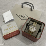 Buy Shop Fossil Rye Automatic Skeleton Gold Dial Gold Steel Strap Watch for Women - BQ3755 USA Online
