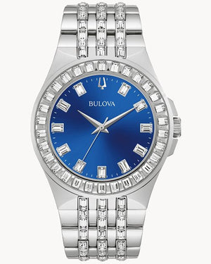 Buy Shop Bulova Phantom Baguette Crystal Blue Dial Silver Steel Strap Watch for Men - 96A254 USA Online