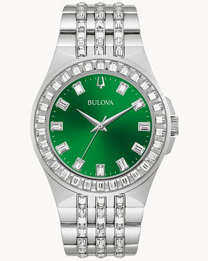 Buy Shop Bulova Phantom Classic Baguette Green Dial Silver Steel Strap Watch for Men - 96A253 USA Online