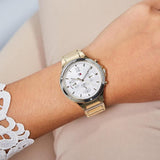 Tommy Hilfiger Eve Chronograph Quartz White Dial Gold Steel Strap Watch For Women - 1782278