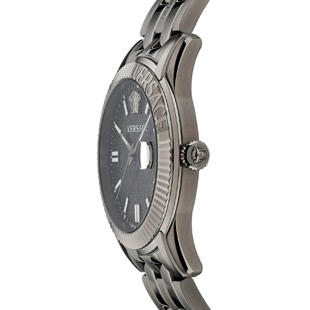 Buy Shop Versace Greca Time Quartz Black Dial Grey Steel Strap Watch for Men - VE3K00622 USA Online
