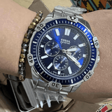 Buy Shop Fossil Garrett Chronograph Blue Dial Silver Steel Strap Watch for Men - FS5623 USA Online