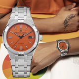 Maurice Lacroix Aikon Automatic Date Orange Dial Silver Steel Strap Watch For Men - AI6008-SS00F-530-E