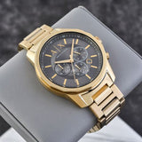 Armani Exchange Banks Chronograph Black Dial Gold Steel Strap Watch For Men - AX1721